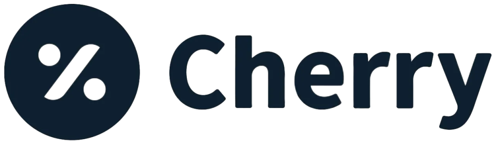 The image shows the Cherry logo with a dark circle containing a percentage symbol followed by the word "Cherry" in bold, dark lettering.